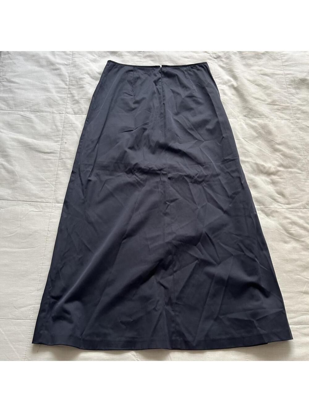Express Navy Satin Maxi Skirt Kangaroo Pocket A Line Size 7/8 Y2K